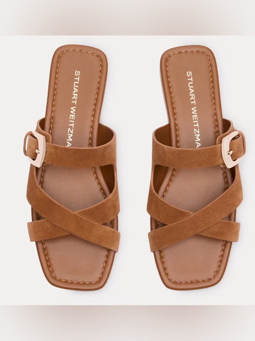 Stuart Weitzman Brown Suede Slide Sandals
